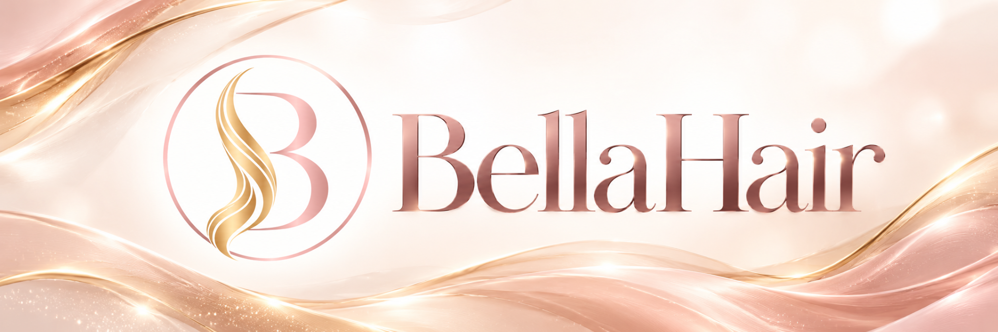 Banner Bella Hair em tons de rosa e dourado